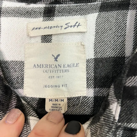 American Eagle Outfitters pullover popover black and white plaid Size Small - Picture 3 of 9